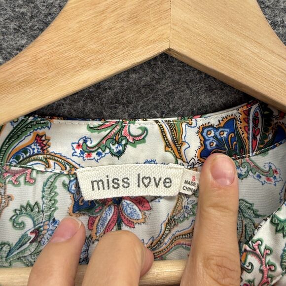 Miss Love Blouse Women S Small White Floral V-Neck Long Sleeve Pullover Casual - Picture 3 of 7